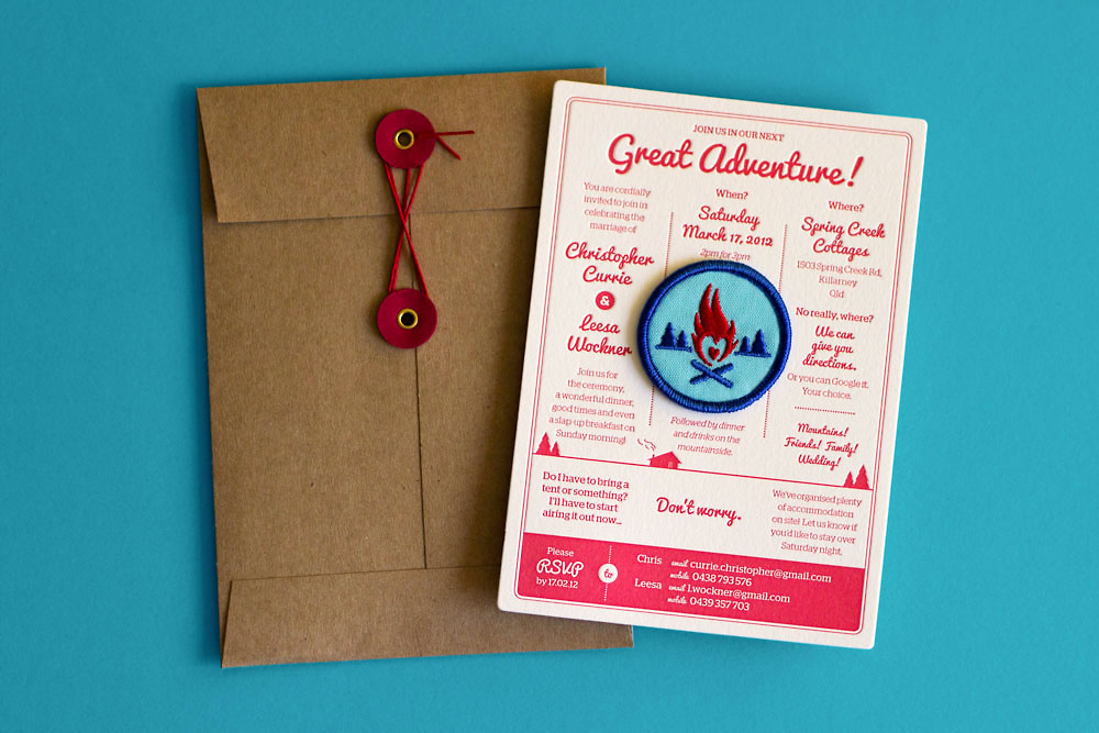Unique letterpress invitations for Chris and Leesa on Crane Lettra 1