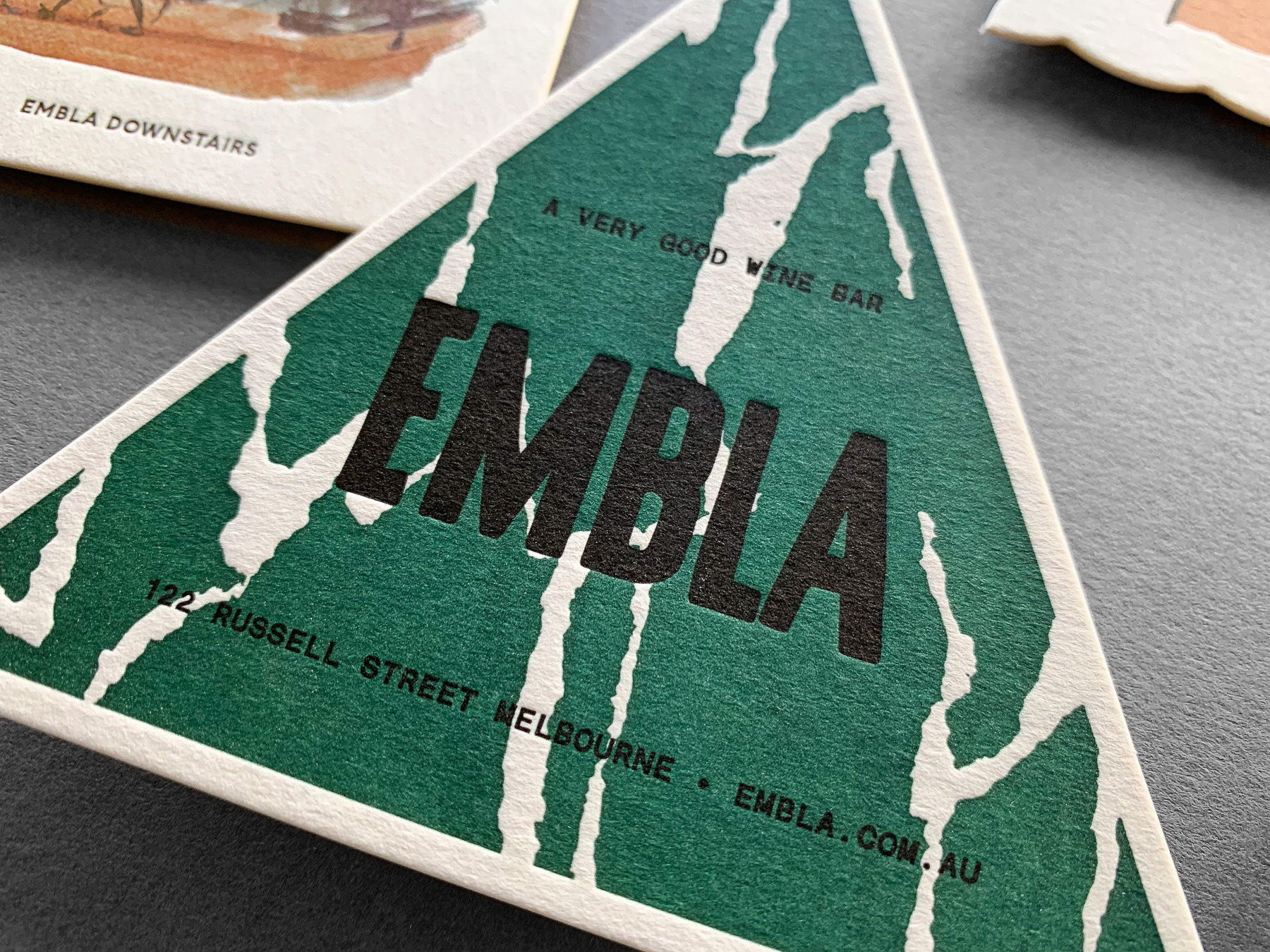 Letterpress coasters for Embla Lesa and A Friend of Mine on Beer Matt Board 390gsm 2