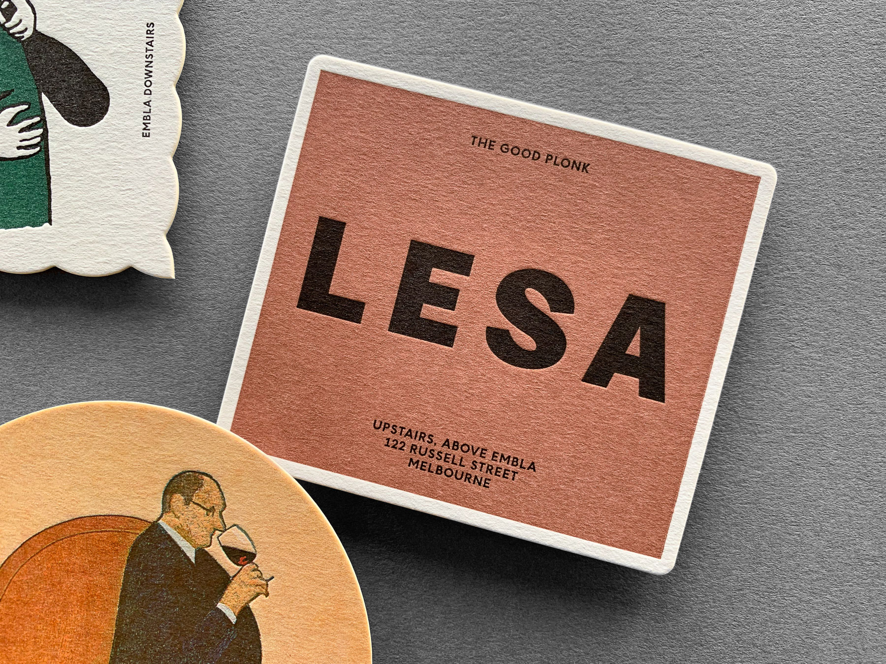 Letterpress coasters for Lesa and A Friend of Mine on Beer Matt Board 390gsm