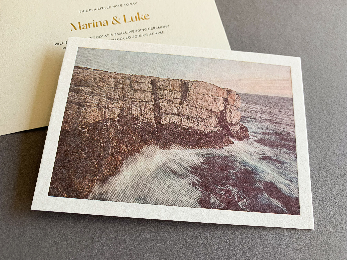 Unique letterpress photographic invitations designed for Marina and Luke on wild 3
